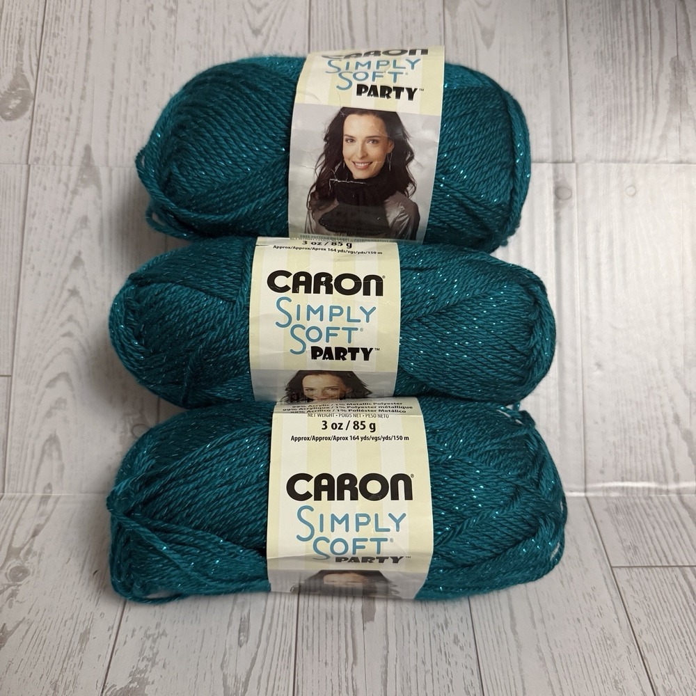 Caron Simply Soft Party 3oz 85g Yarn - Teal Sparkle Turquoise Blue Metallic